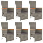 7 Piece Garden Dining Set with Cushions Grey Poly Rattan