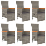 7 Piece Garden Dining Set with Cushions Grey Poly Rattan - Top-Down View