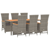 7 Piece Garden Dining Set with Cushions Grey Poly Rattan - Side View