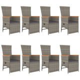 9 Piece Garden Dining Set with Cushions Grey Poly Rattan