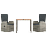 3 Piece Garden Dining Set with Cushions Grey Poly Rattan - Side View