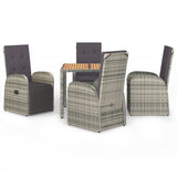 5 Piece Garden Dining Set with Cushions Grey Poly Rattan - Front View