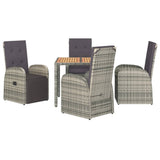 5 Piece Garden Dining Set with Cushions Grey Poly Rattan - Side View