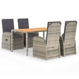 5 Piece Garden Dining Set with Cushions Grey Poly Rattan - Front View