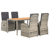 5 Piece Garden Dining Set with Cushions Grey Poly Rattan - Side View