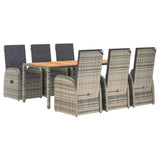 7 Piece Garden Dining Set with Cushions Grey Poly Rattan - Side View