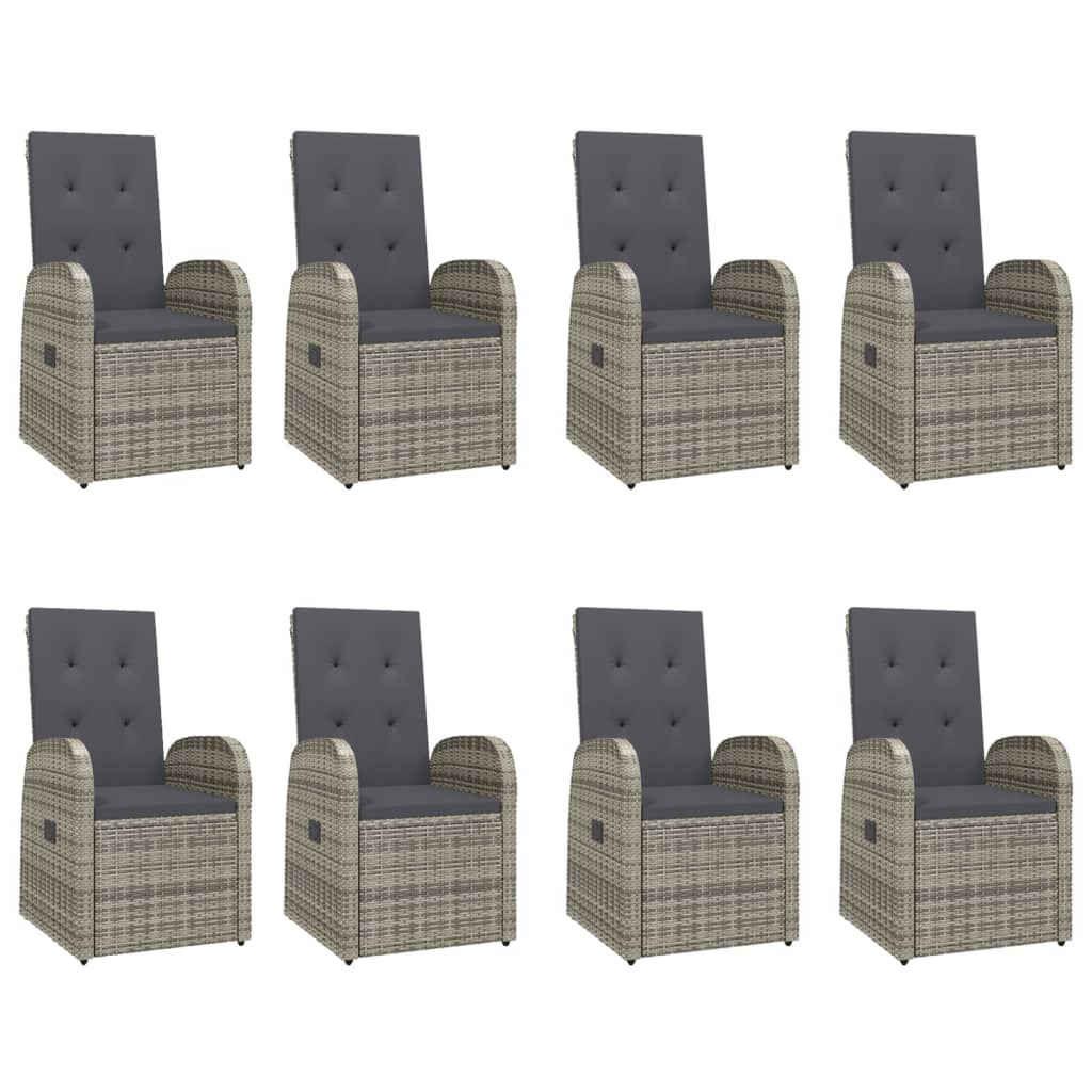 9 Piece Garden Dining Set with Cushions Grey Poly Rattan