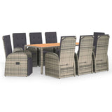 9 Piece Garden Dining Set with Cushions Grey Poly Rattan - Front View
