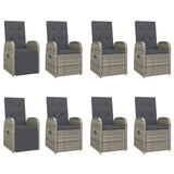 9 Piece Garden Dining Set with Cushions Grey Poly Rattan