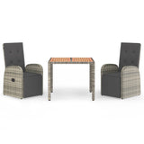 3 Piece Garden Dining Set with Cushions Grey Poly Rattan