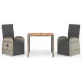 3 Piece Garden Dining Set with Cushions Grey Poly Rattan - Front View
