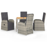 5 Piece Garden Dining Set with Cushions Grey Poly Rattan - Front View