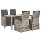 5 Piece Garden Dining Set with Cushions Grey Poly Rattan - Side View