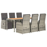 7 Piece Garden Dining Set with Cushions Grey Poly Rattan - Side View