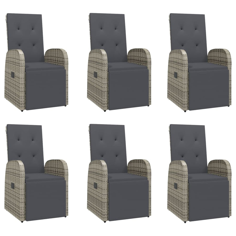 7 Piece Garden Dining Set with Cushions Grey Poly Rattan