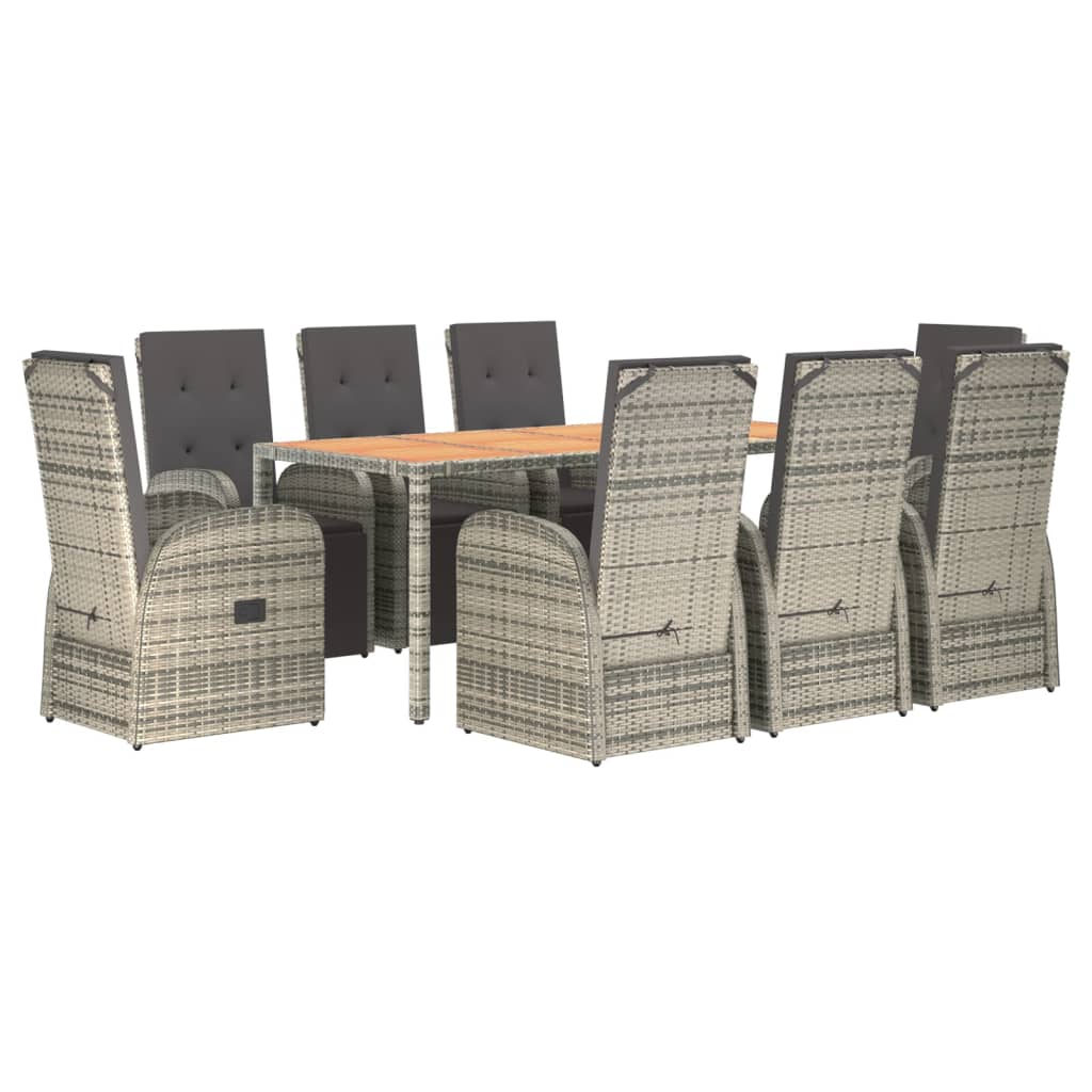 9 Piece Garden Dining Set with Cushions Grey Poly Rattan
