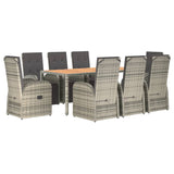 9 Piece Garden Dining Set with Cushions Grey Poly Rattan - Side View
