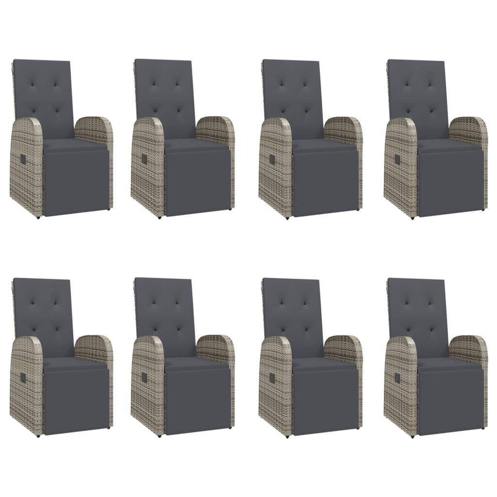 9 Piece Garden Dining Set with Cushions Grey Poly Rattan