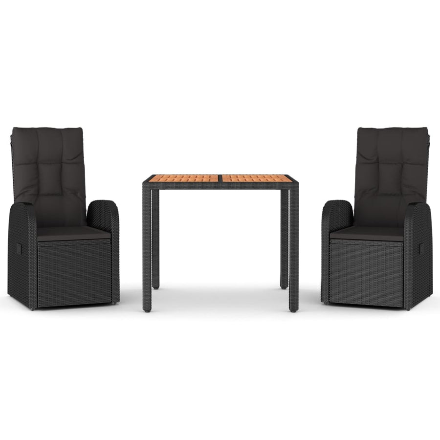 3 Piece Garden Dining Set with Cushions Black Poly Rattan