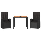 3 Piece Garden Dining Set with Cushions Black Poly Rattan