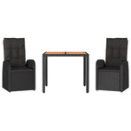 3 Piece Garden Dining Set with Cushions Black Poly Rattan