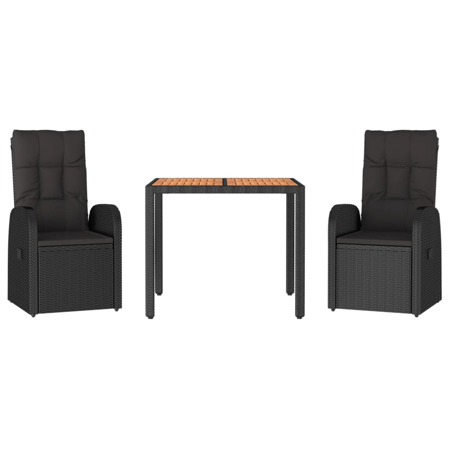 3 Piece Garden Dining Set with Cushions Black Poly Rattan