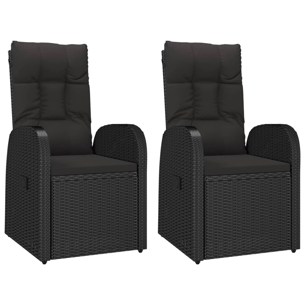 3 Piece Garden Dining Set with Cushions Black Poly Rattan