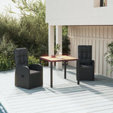 3 Piece Garden Dining Set with Cushions Black Poly Rattan