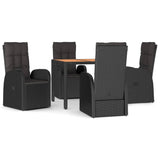 5 Piece Garden Dining Set with Cushions Grey Poly Rattan - Front View