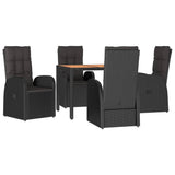 5 Piece Garden Dining Set with Cushions Grey Poly Rattan - Side View