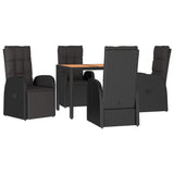 5 Piece Garden Dining Set with Cushions Black Poly Rattan - Side View