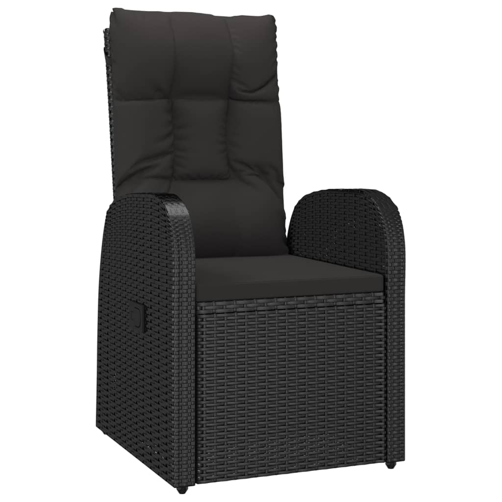 5 Piece Garden Dining Set with Cushions Black Poly Rattan