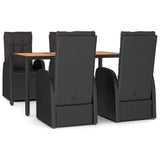5 Piece Garden Dining Set with Cushions Black Poly Rattan