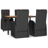 5 Piece Garden Dining Set with Cushions Black Poly Rattan - Front View