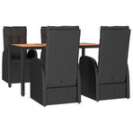 5 Piece Garden Dining Set with Cushions Black Poly Rattan