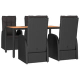 5 Piece Garden Dining Set with Cushions Black Poly Rattan - Side View