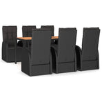 7 Piece Garden Dining Set with Cushions Black Poly Rattan