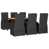 7 Piece Garden Dining Set with Cushions Black Poly Rattan - Side View
