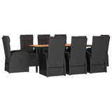 9 Piece Garden Dining Set with Cushions Black Poly Rattan - Side View