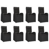 9 Piece Garden Dining Set with Cushions Black Poly Rattan