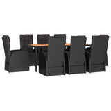 9 Piece Garden Dining Set with Cushions Black Poly Rattan