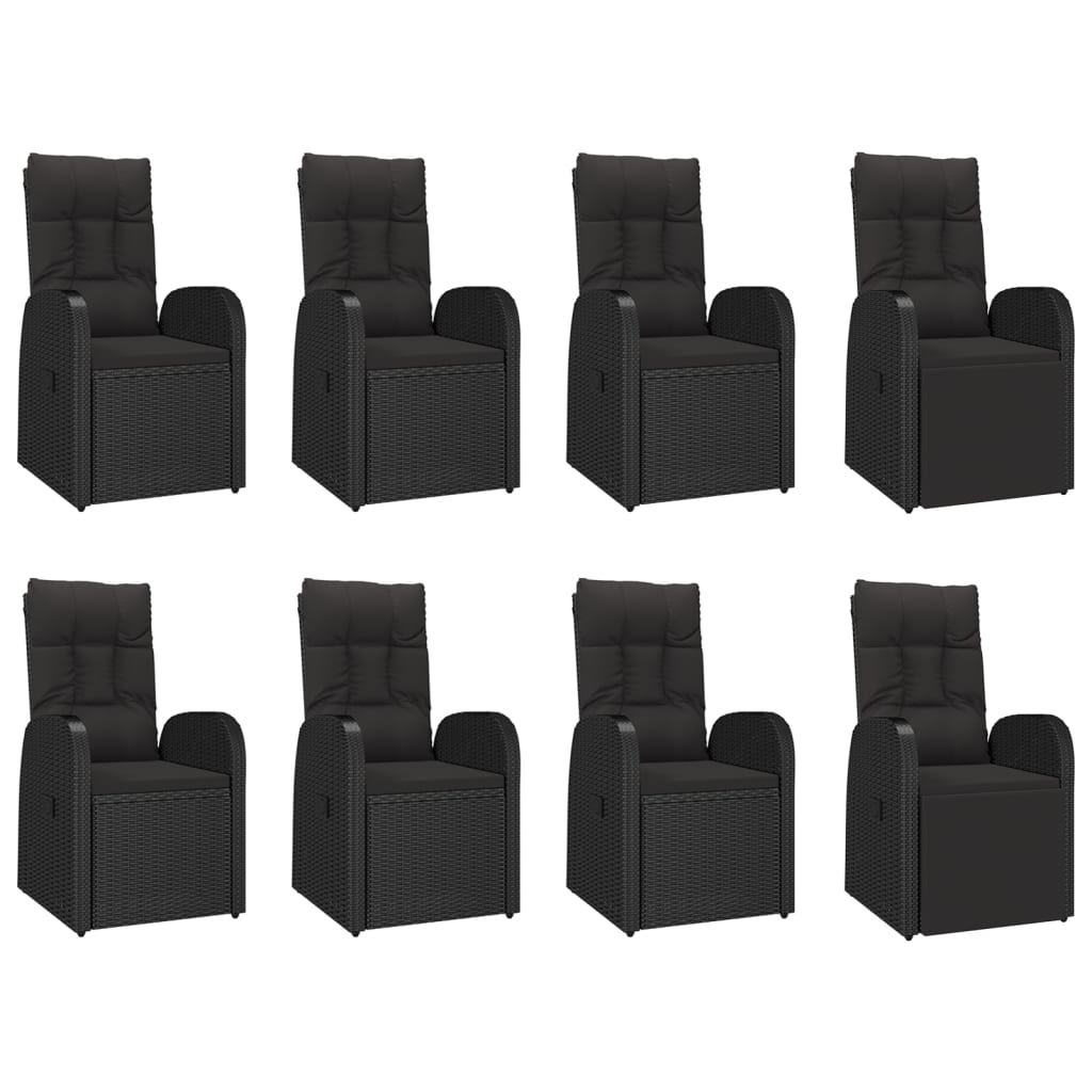 9 Piece Garden Dining Set with Cushions Black Poly Rattan