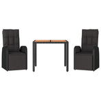 3 Piece Garden Dining Set Black Poly Rattan&Solid Wood Acacia