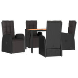 5 Piece Garden Dining Set Black Poly Rattan&Solid Wood Acacia - Side View