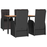 5 Piece Garden Dining Set Black Poly Rattan&Solid Wood Acacia - Side View