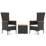 3 Piece Garden Lounge Set Black Poly Rattan&Solid Wood Acacia