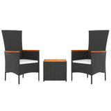 3 Piece Garden Lounge Set Black Poly Rattan&Solid Wood Acacia - Side View