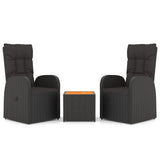 3 Piece Garden Lounge Set Black Poly Rattan&Solid Wood Acacia - Front View