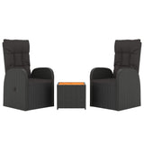 3 Piece Garden Lounge Set Black Poly Rattan&Solid Wood Acacia - Side View