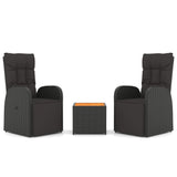 3 Piece Garden Lounge Set Black Poly Rattan&Solid Wood Acacia - Front View